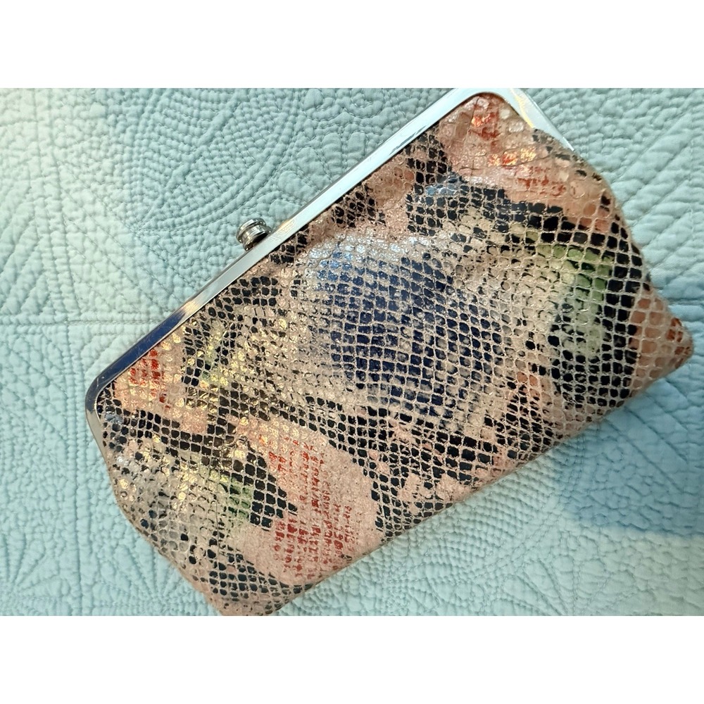 HOBO International Multicolor Snake Print Leather Double Kiss Lock Clutch Wallet